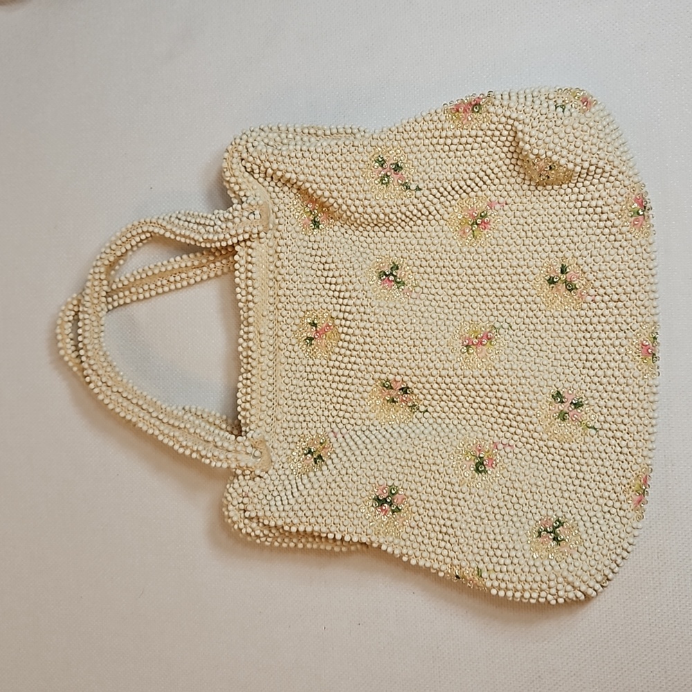 Vintage Beaded Cream Floral Handbag